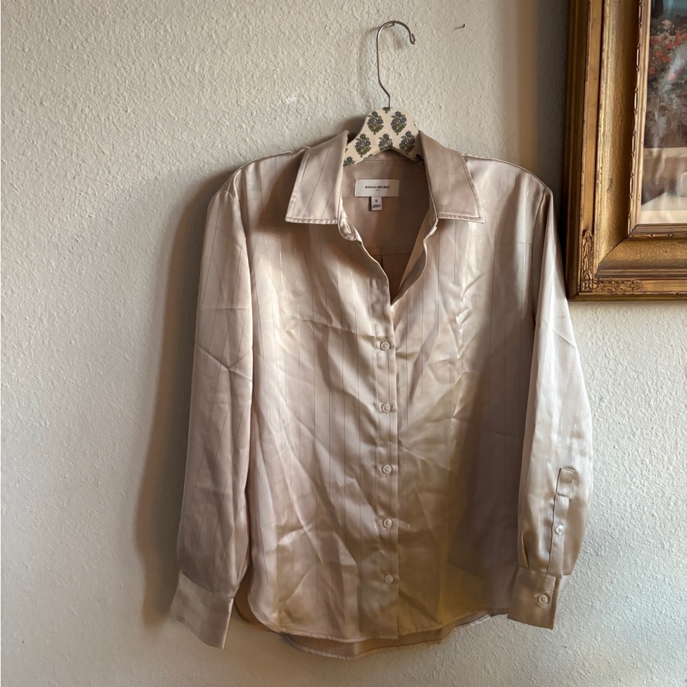 Banana Republic Satin Button-Down Blouse in Light Champagne